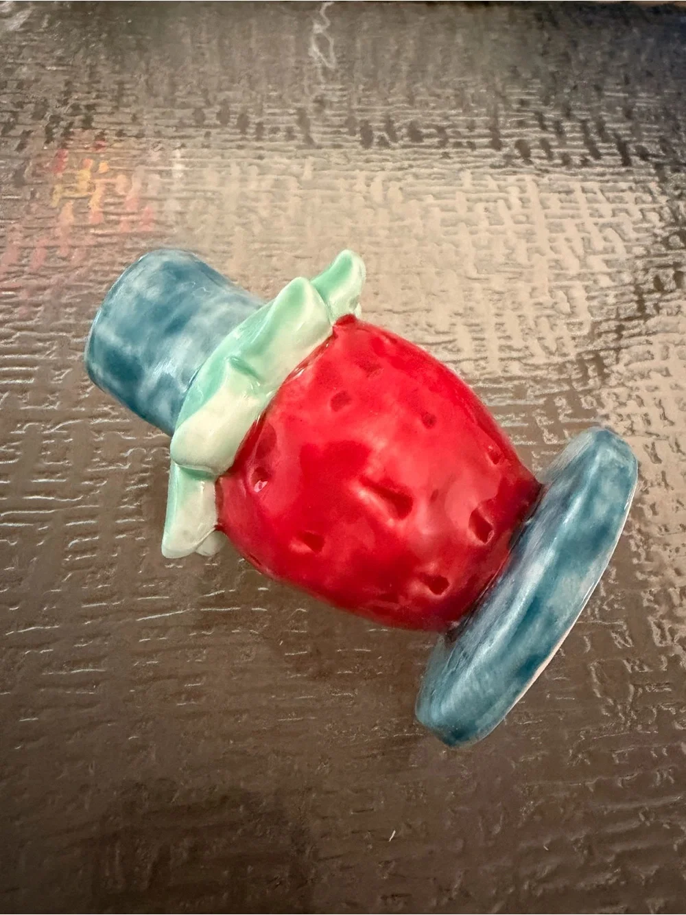 Handmade Ceramic Strawberry Candle Holder Fruit Red Green Blue Cottage New